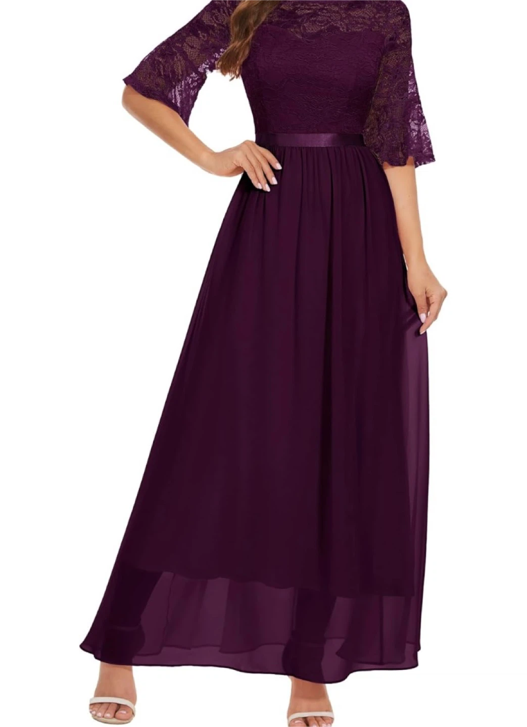 Lace Top Chiffon Maxi Dress - Burgundy/grape - photo 5