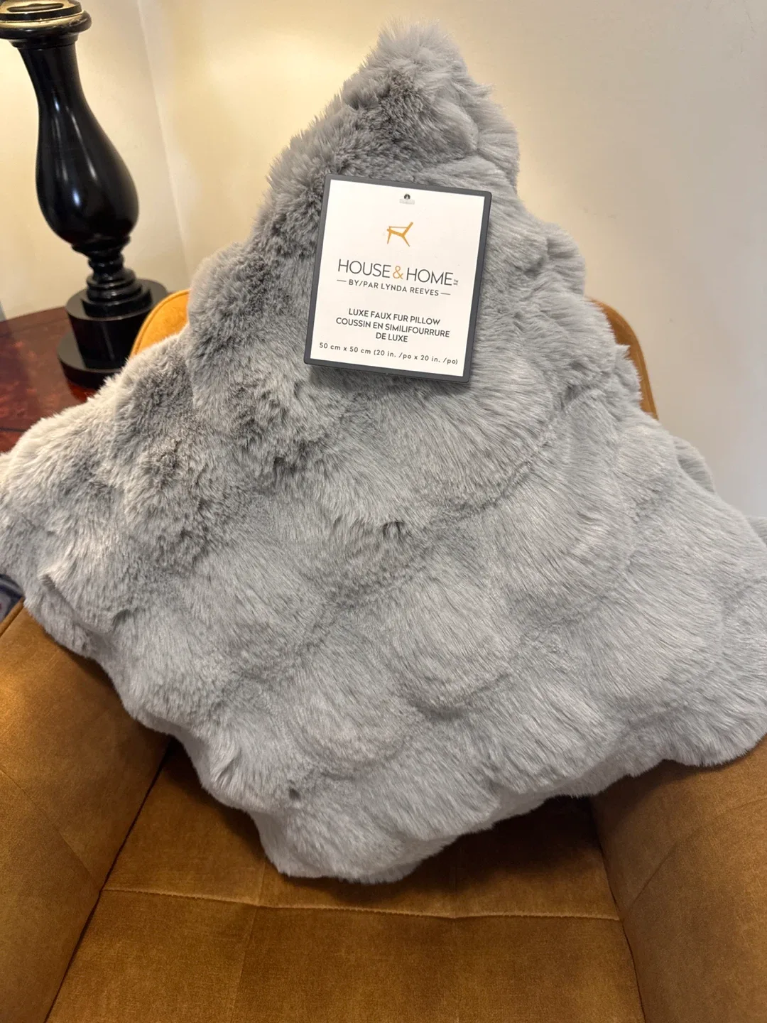 HOUSE & HOME Luxe Faux Fur Pillow 20x20 Gray image indicator(4)