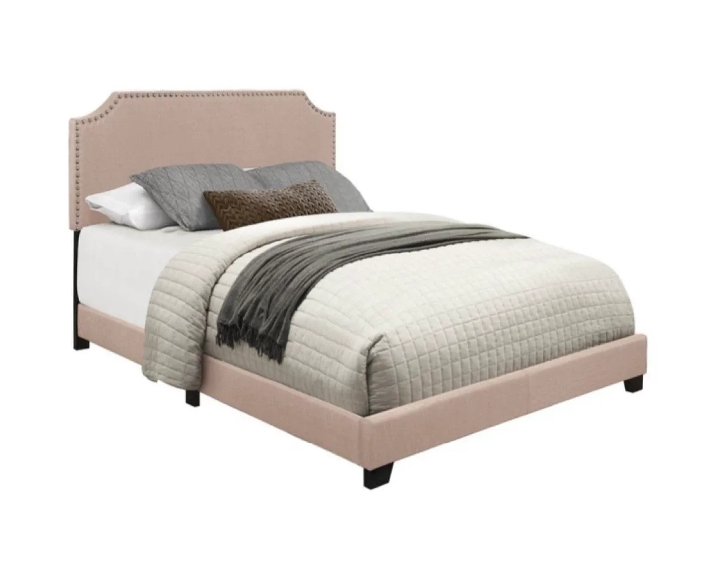 New Full Size Beige Upholstered Bed image indicator(3)