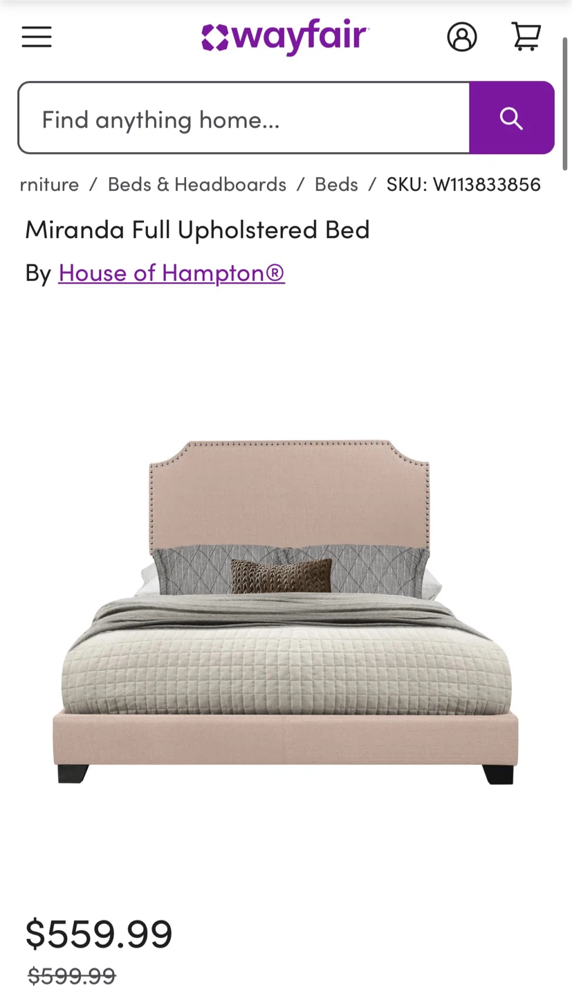 New Full Size Beige Upholstered Bed - photo 2
