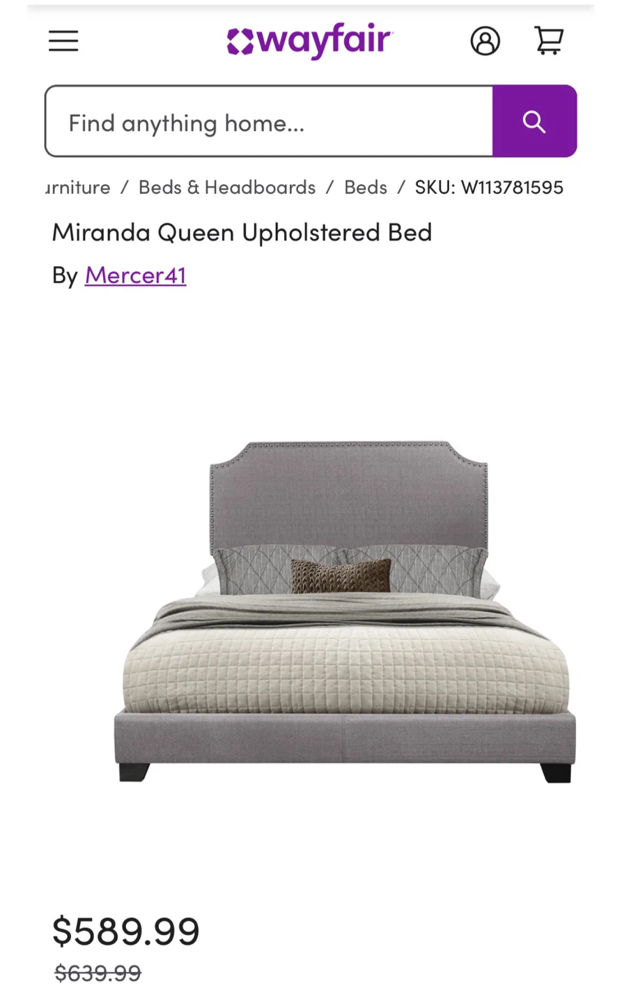 New King Size Light Grey Upholstered Bed - photo 4