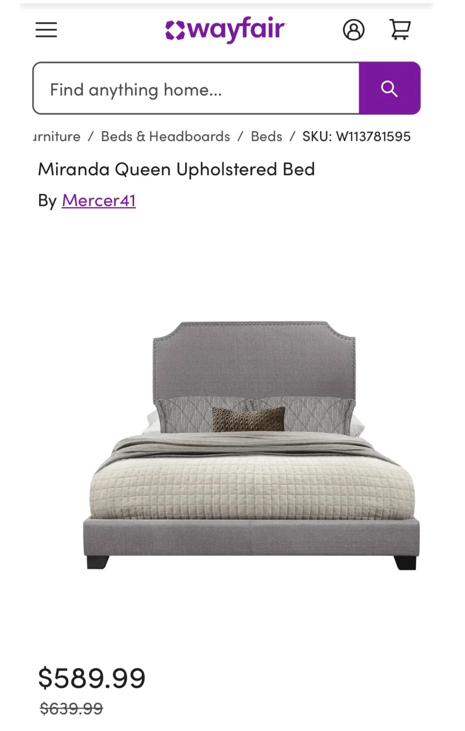 New King Size Light Grey Upholstered Bed image indicator(4)