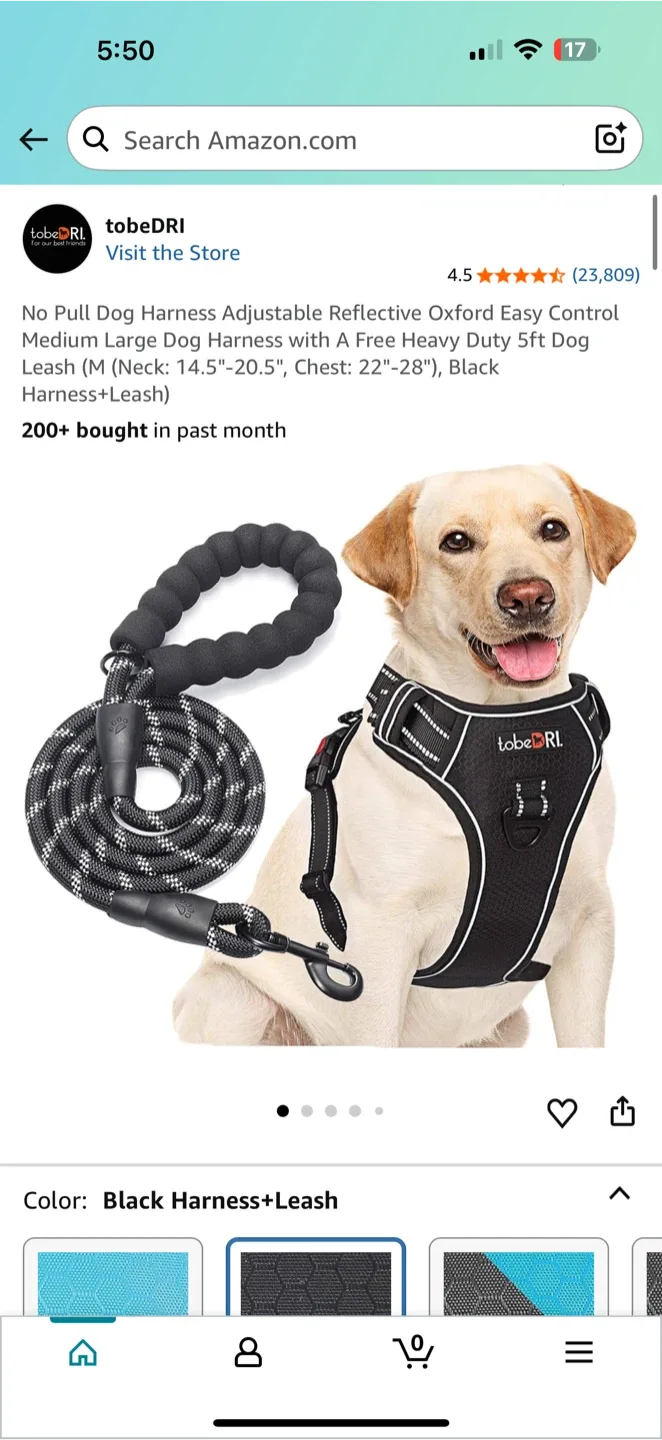 tobeDRI Dog Harness + 5ft Leash Set (Medium) thumbnail