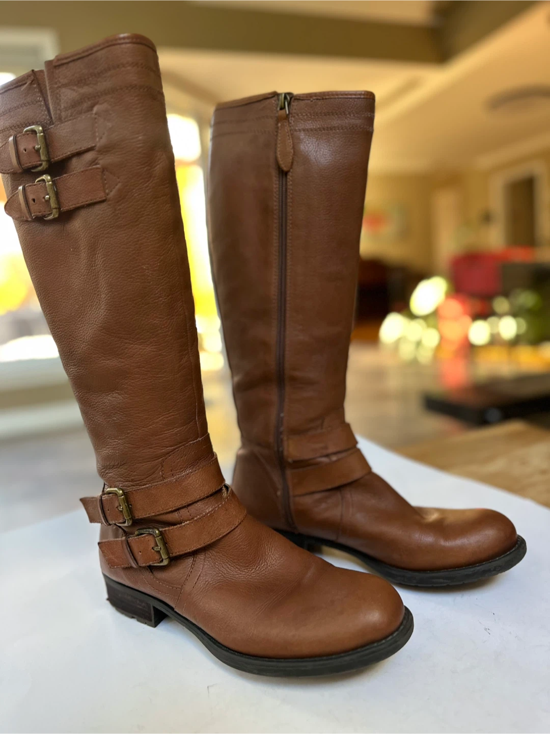 FRANCO SARTO Brown Leather Riding Boots. size EUR 39.5 / US 8.5