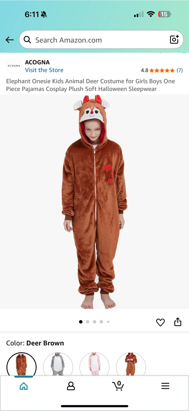 ACO GNA Deer Brown Onesie, Size 10-11 Years