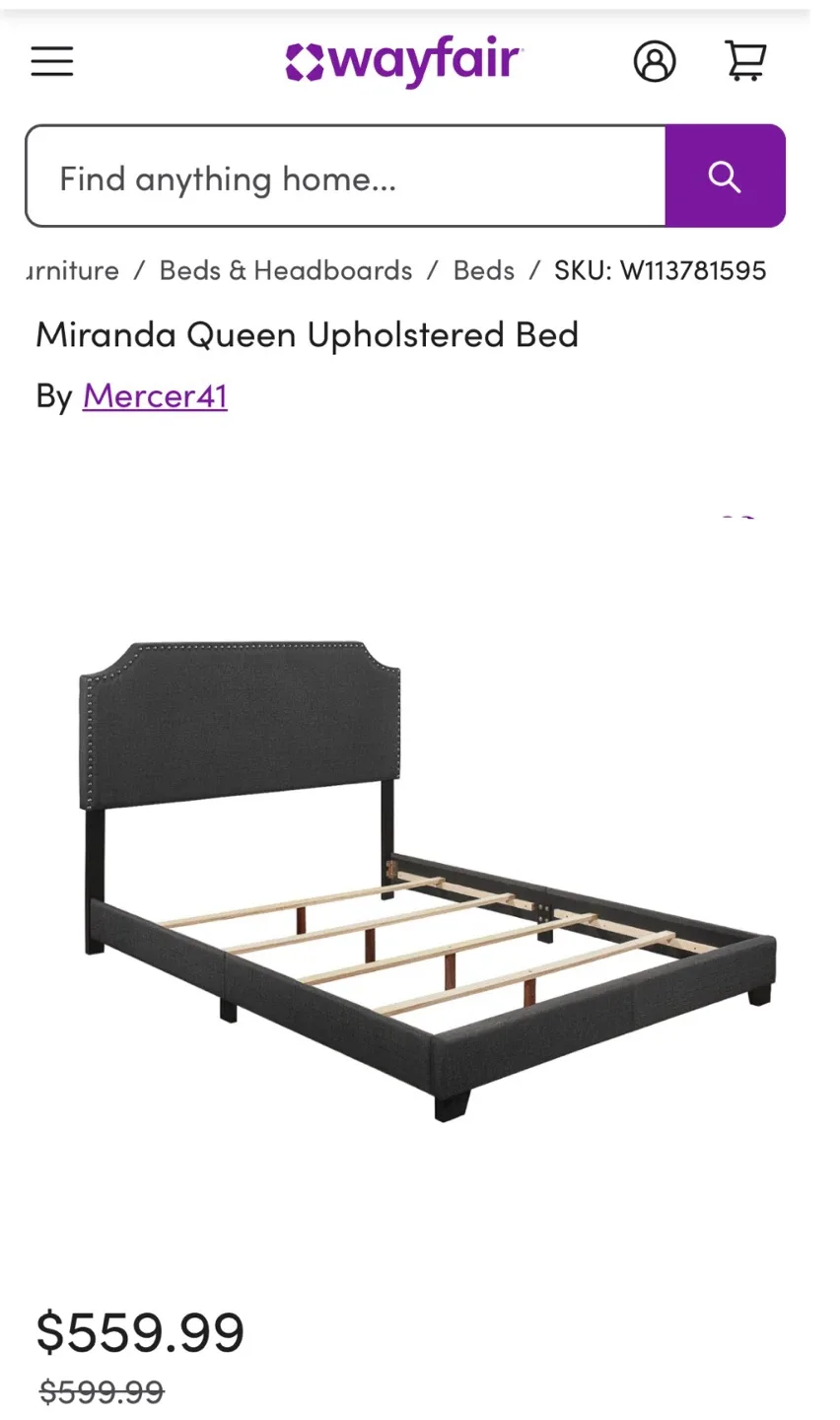 New Queen Size Dark Gray Grey Upholstered Bed image indicator(2)