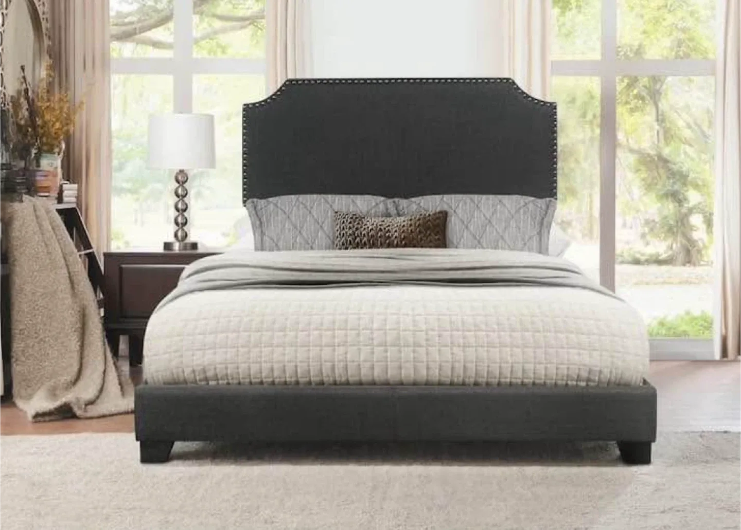 New Queen Size Dark Gray Grey Upholstered Bed image indicator(3)