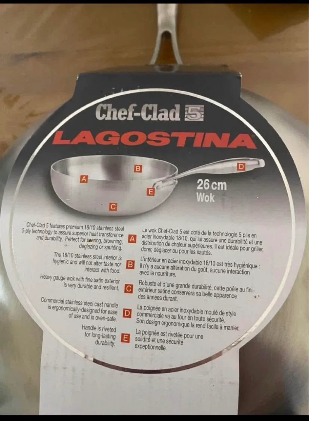 Lagostina Chef-Clad 26cm Wok - Like New! image indicator(2)