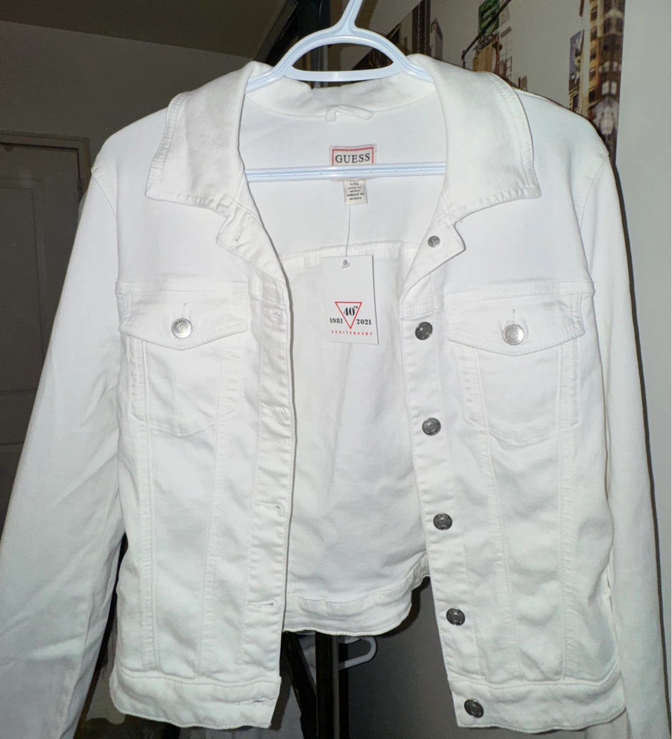 New Guess White Denim Jacket - Size L