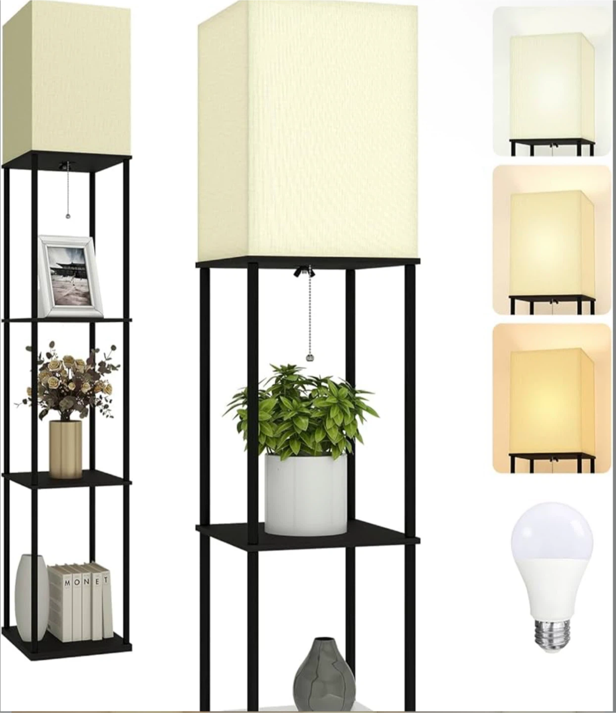 Shelf Floor Lamp with Linen Shade