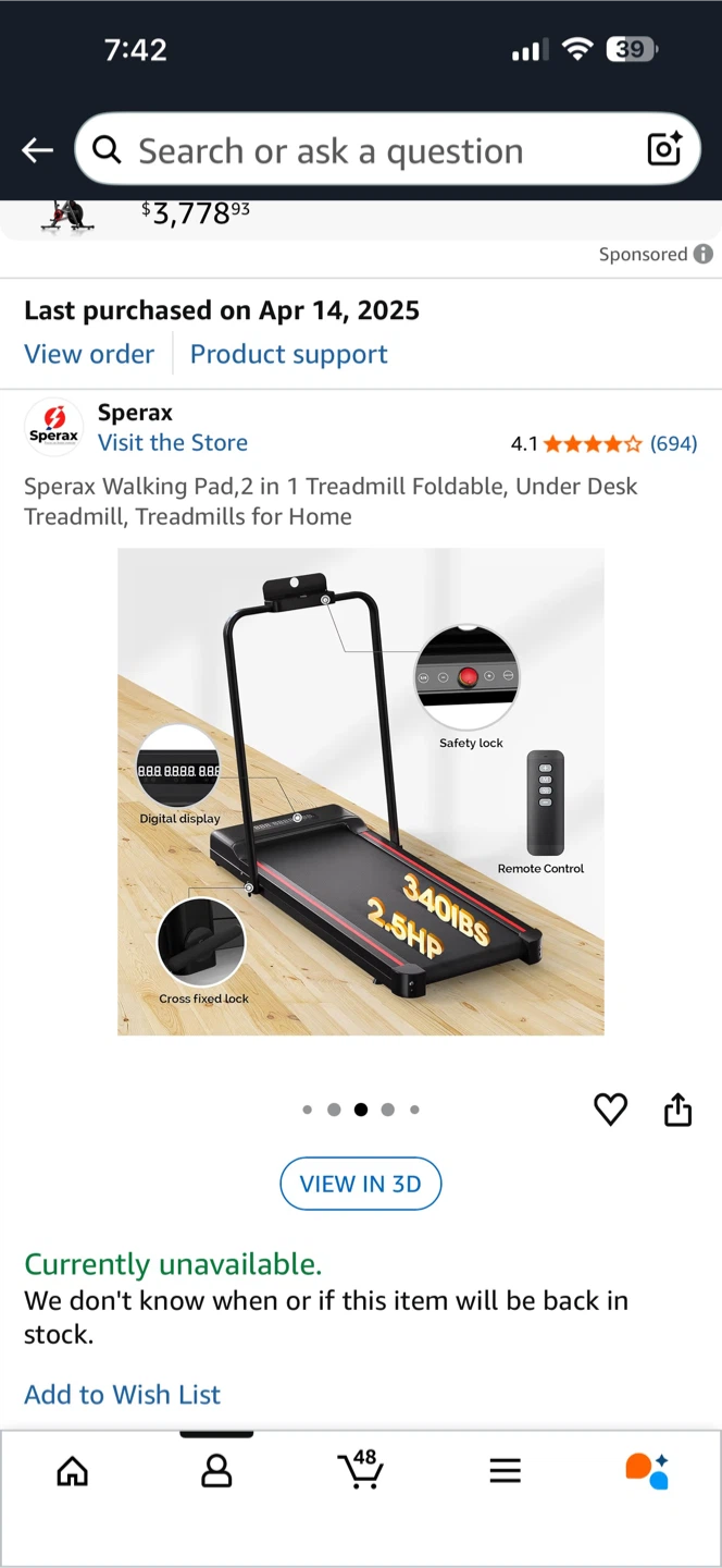 Sperax 2 in 1 Foldable Under Desk Treadmill