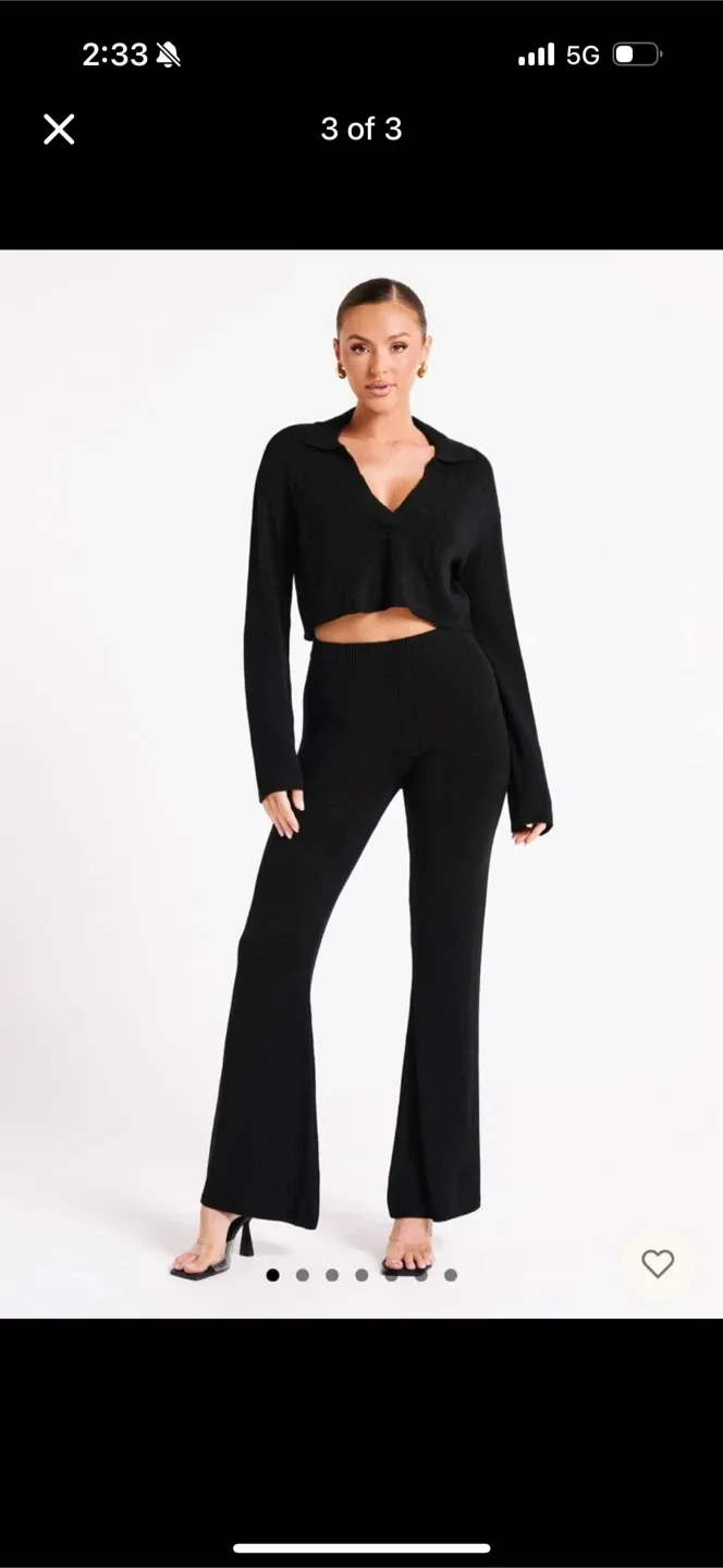 Meshki Black Knit Flare Pants image indicator(3)