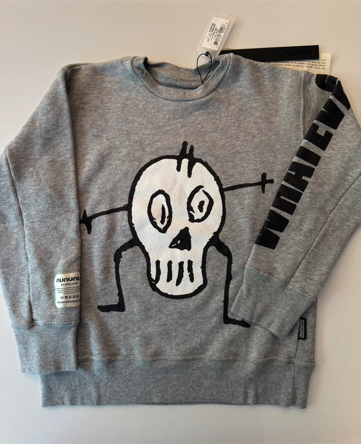 Brand New w/tags NUNUNU Kids Goofy Skull Sweatshirt. SZ 8-9.