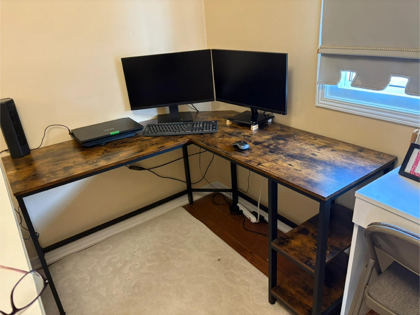 L-Shaped Corner Desk with Shelves