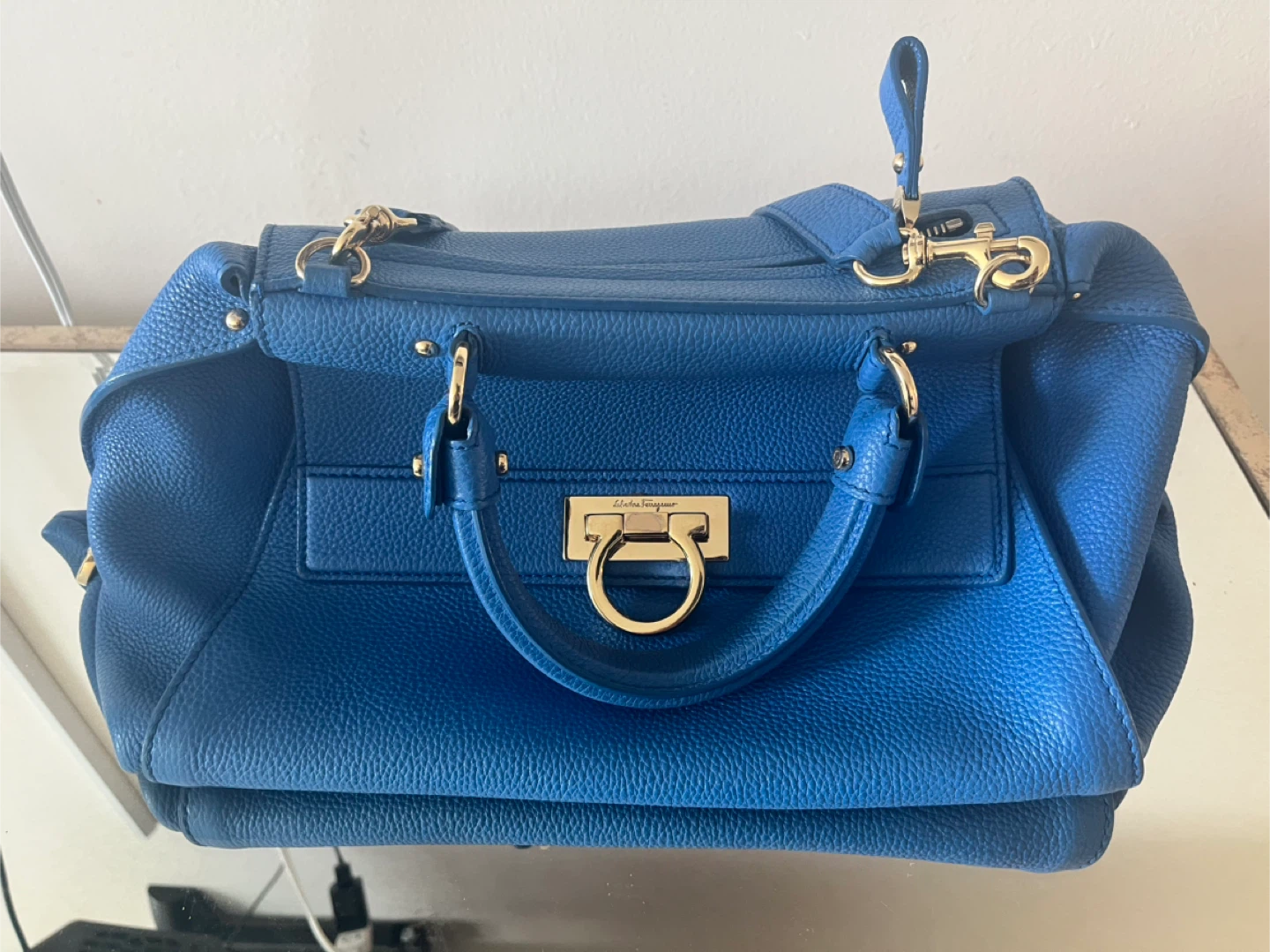 Salvatore Ferragamo Blue Leather Handbag