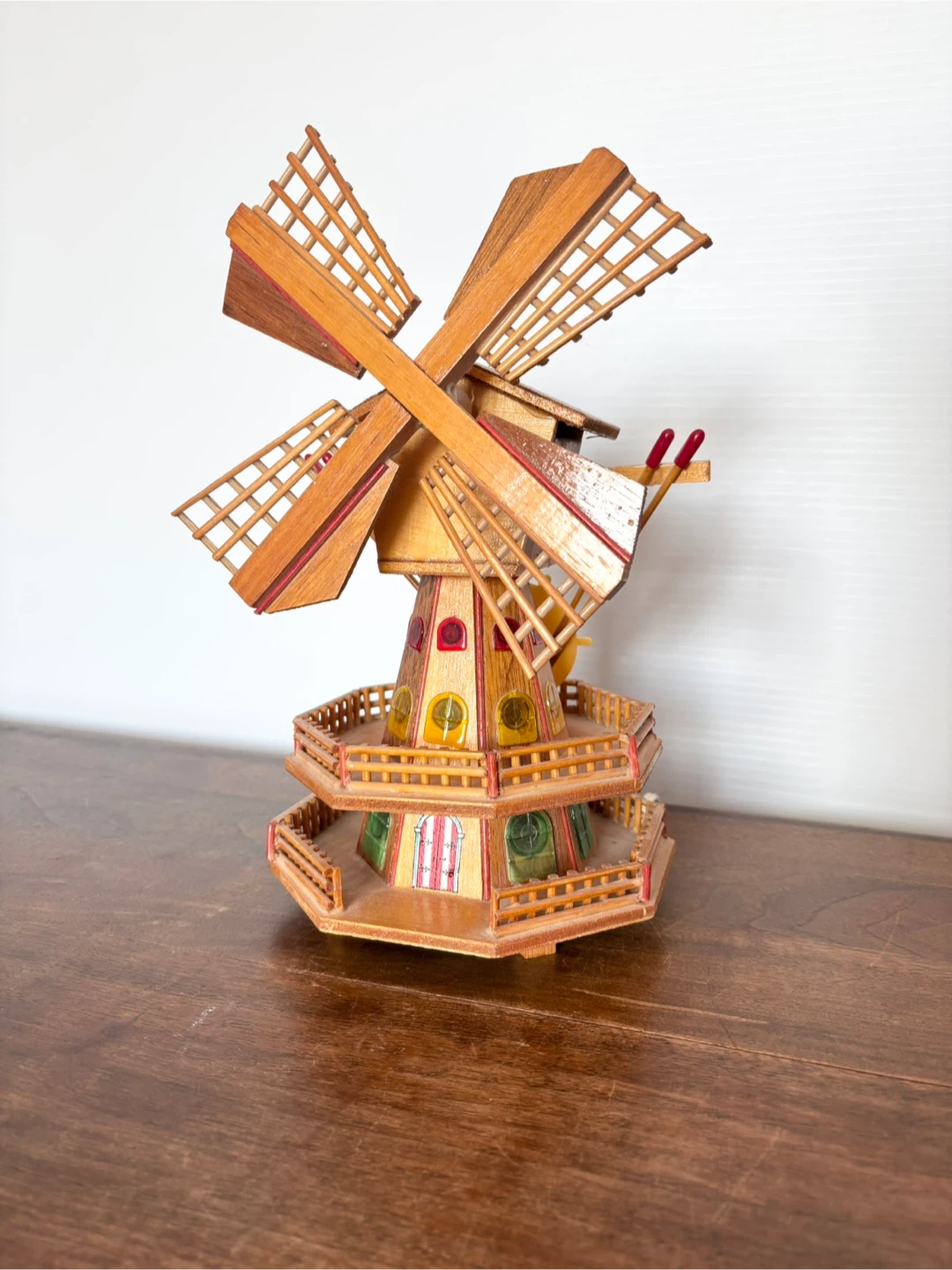 Vintage wooden Dutch windmill music night light