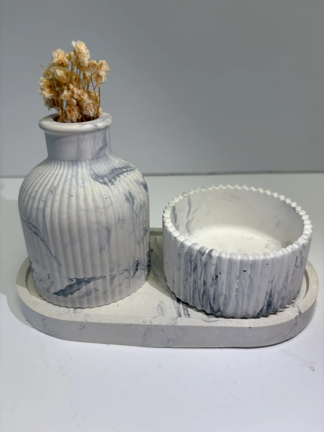 Handmade marble tray with trinket box and vase set