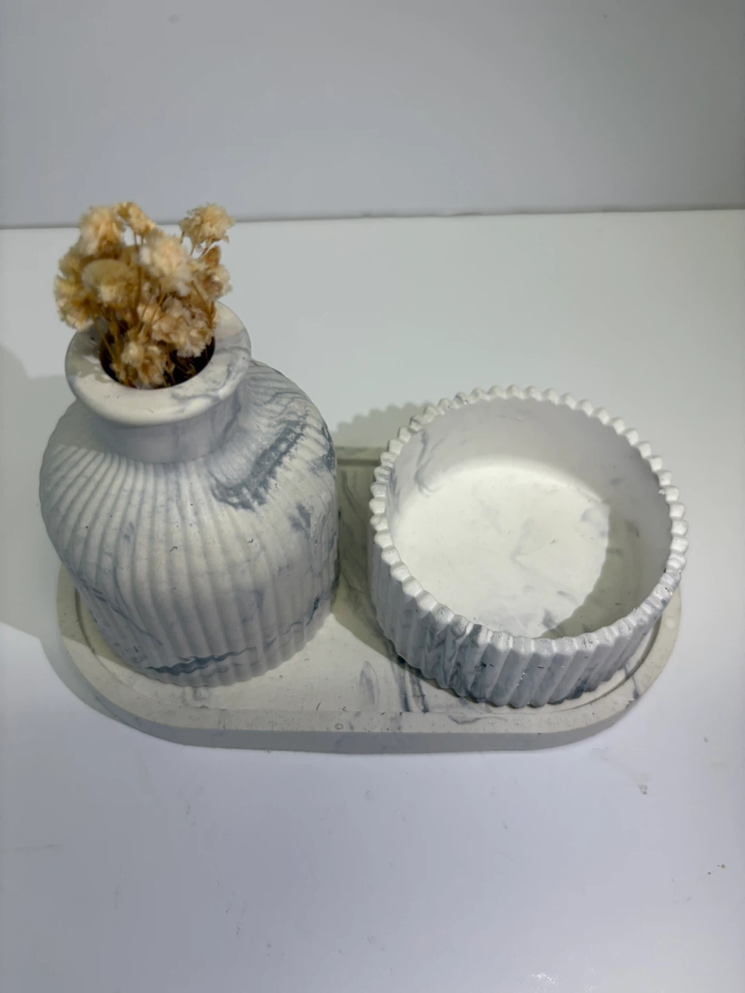Handmade marble tray with trinket box and vase set - photo 4