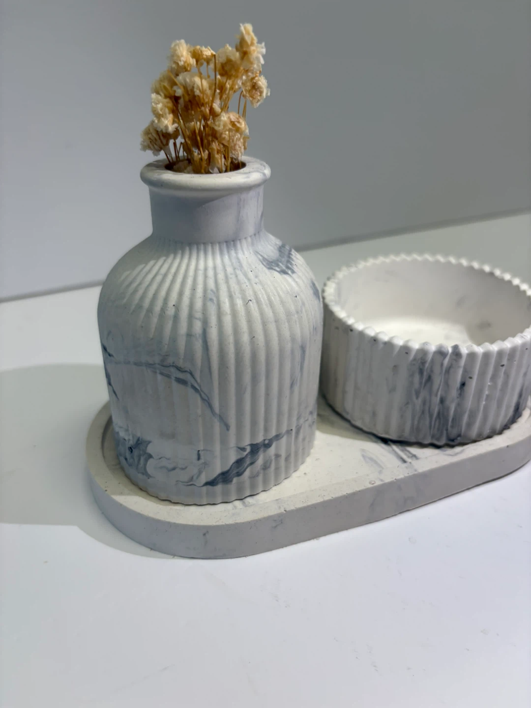 Handmade marble tray with trinket box and vase set - photo 2