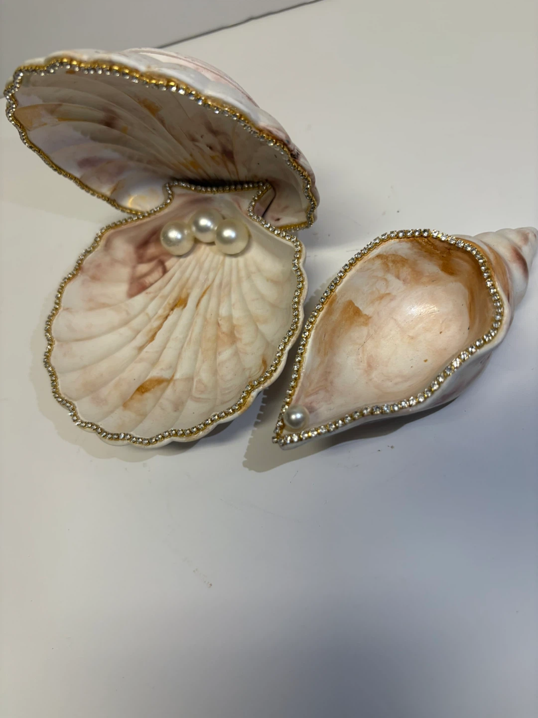 Handmade brown and gold marble seashell trinket | jewelry holder - photo 4
