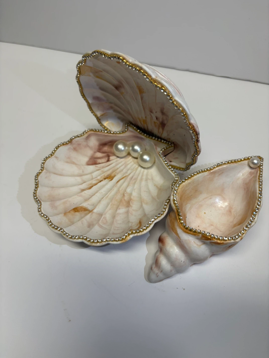 Handmade brown and gold marble seashell trinket | jewelry holder - photo 2