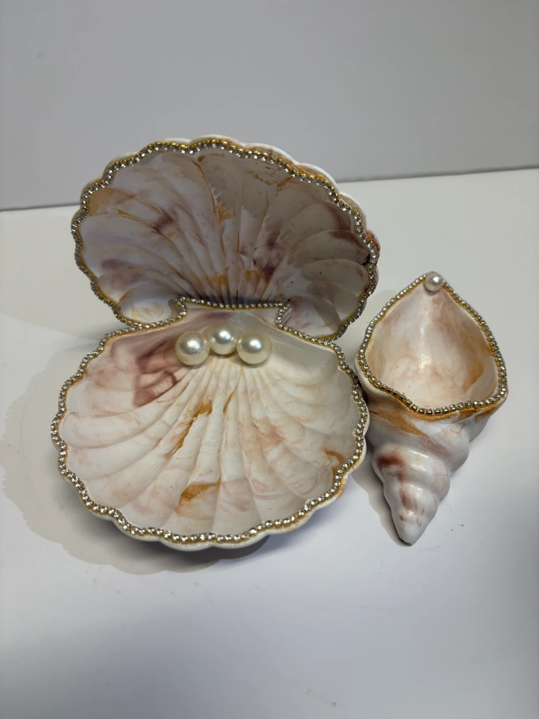 Handmade brown and gold marble seashell trinket | jewelry holder