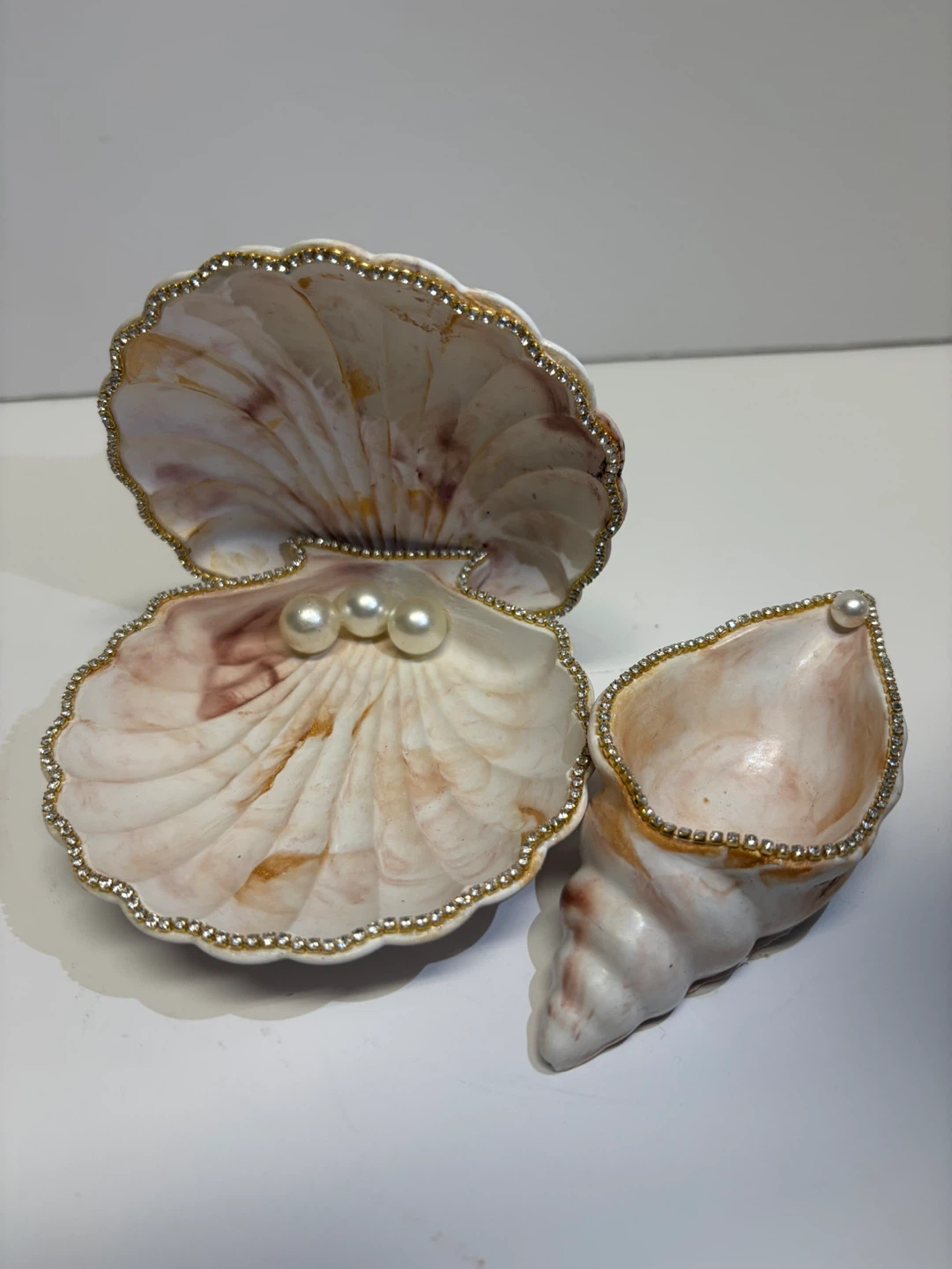 Handmade brown and gold marble seashell trinket | jewelry holder - photo 5