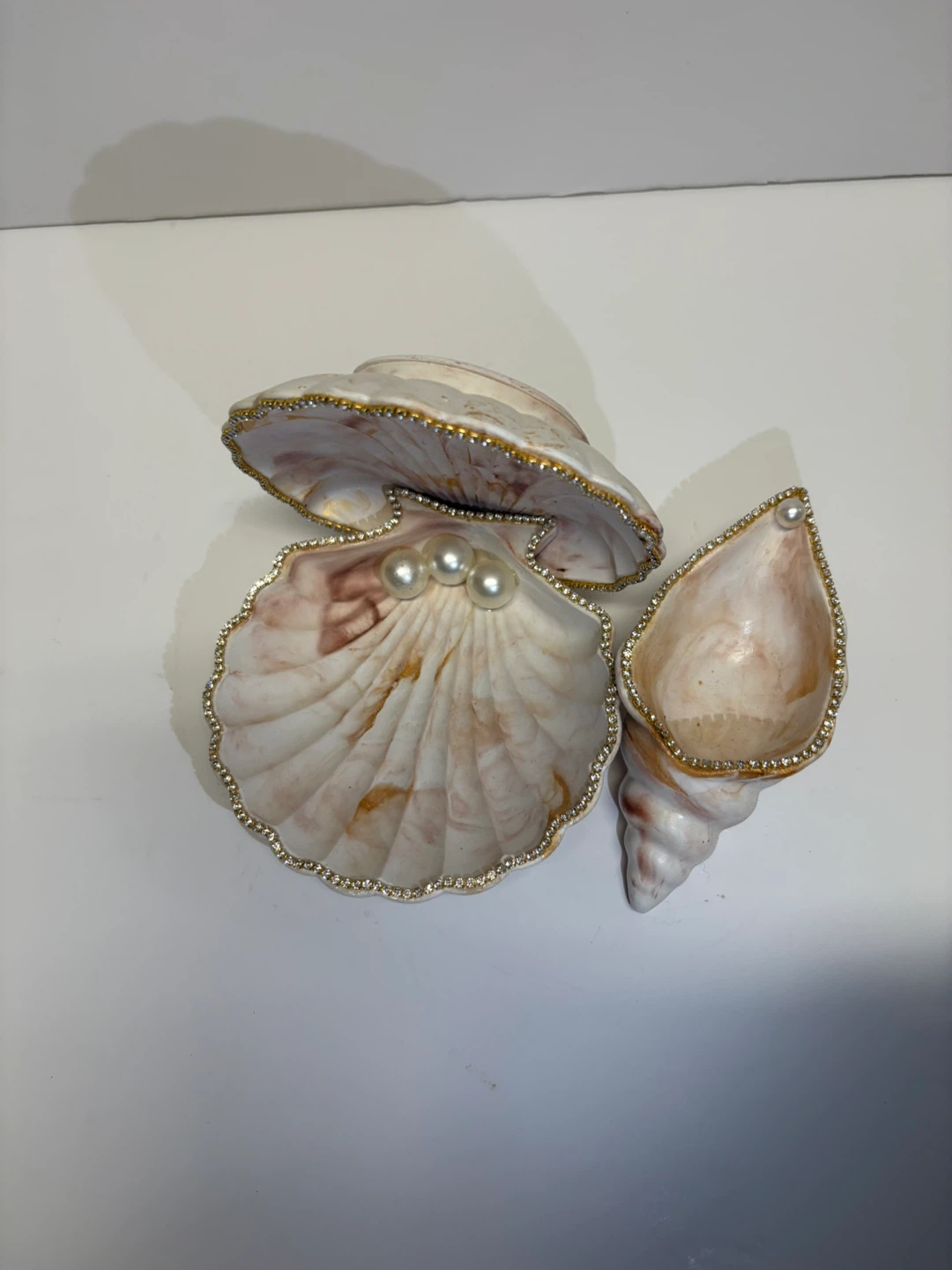 Handmade brown and gold marble seashell trinket | jewelry holder - photo 3