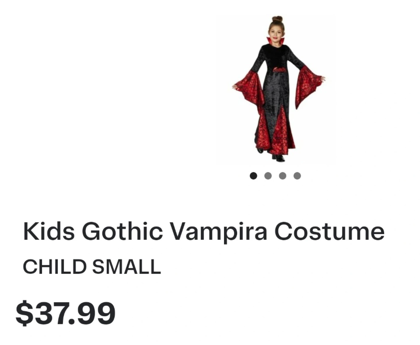 Kids Gothic Vampira Costume - Size Small - photo 3