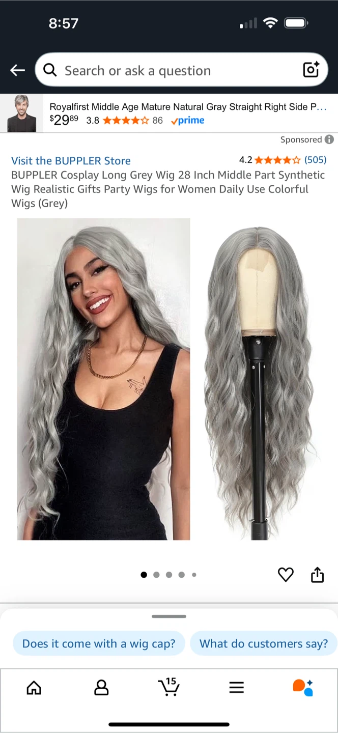 BUPPLER Grey Long Wavy Wig 28 Inch