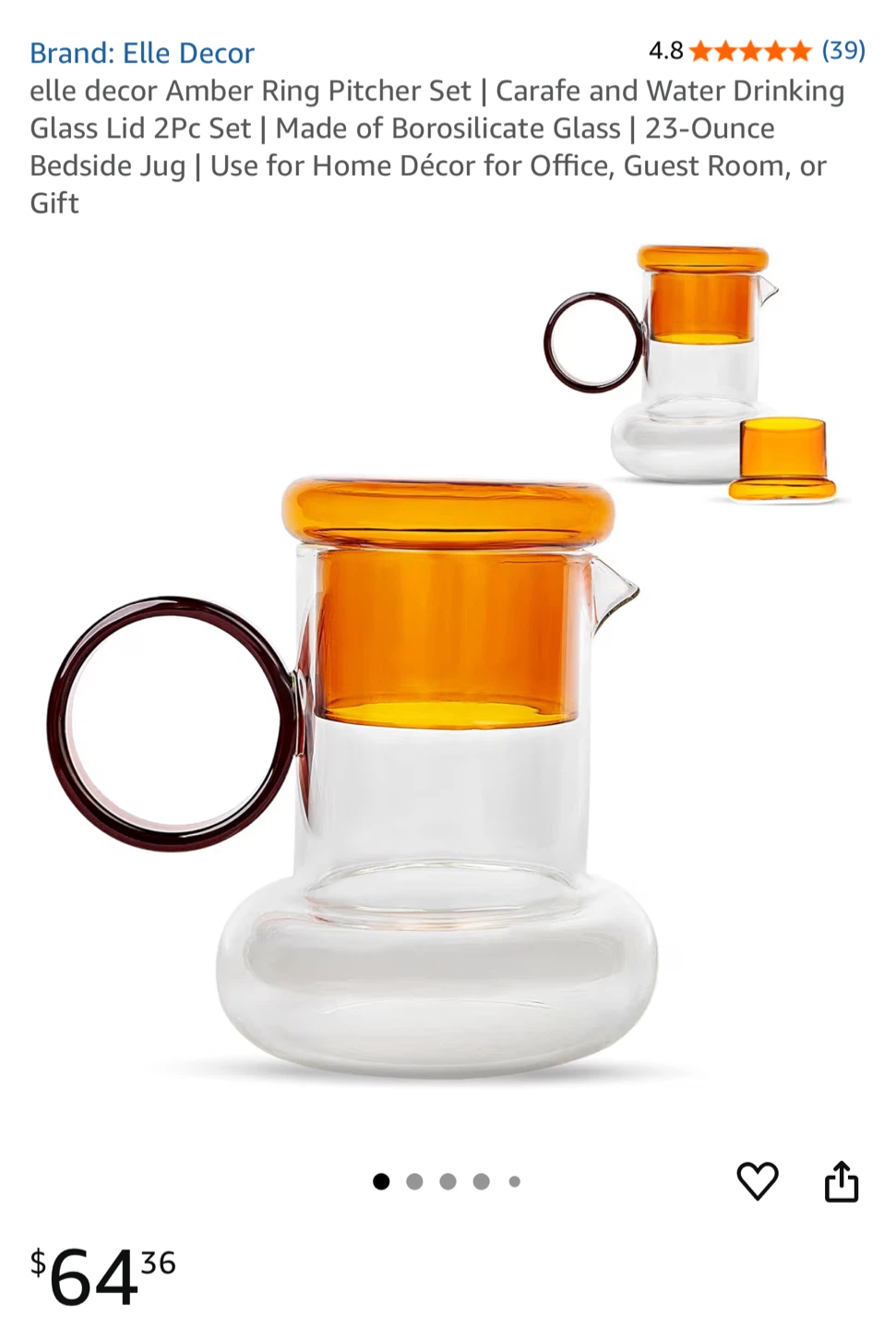 Elle Decor Amber Ring Pitcher Set
