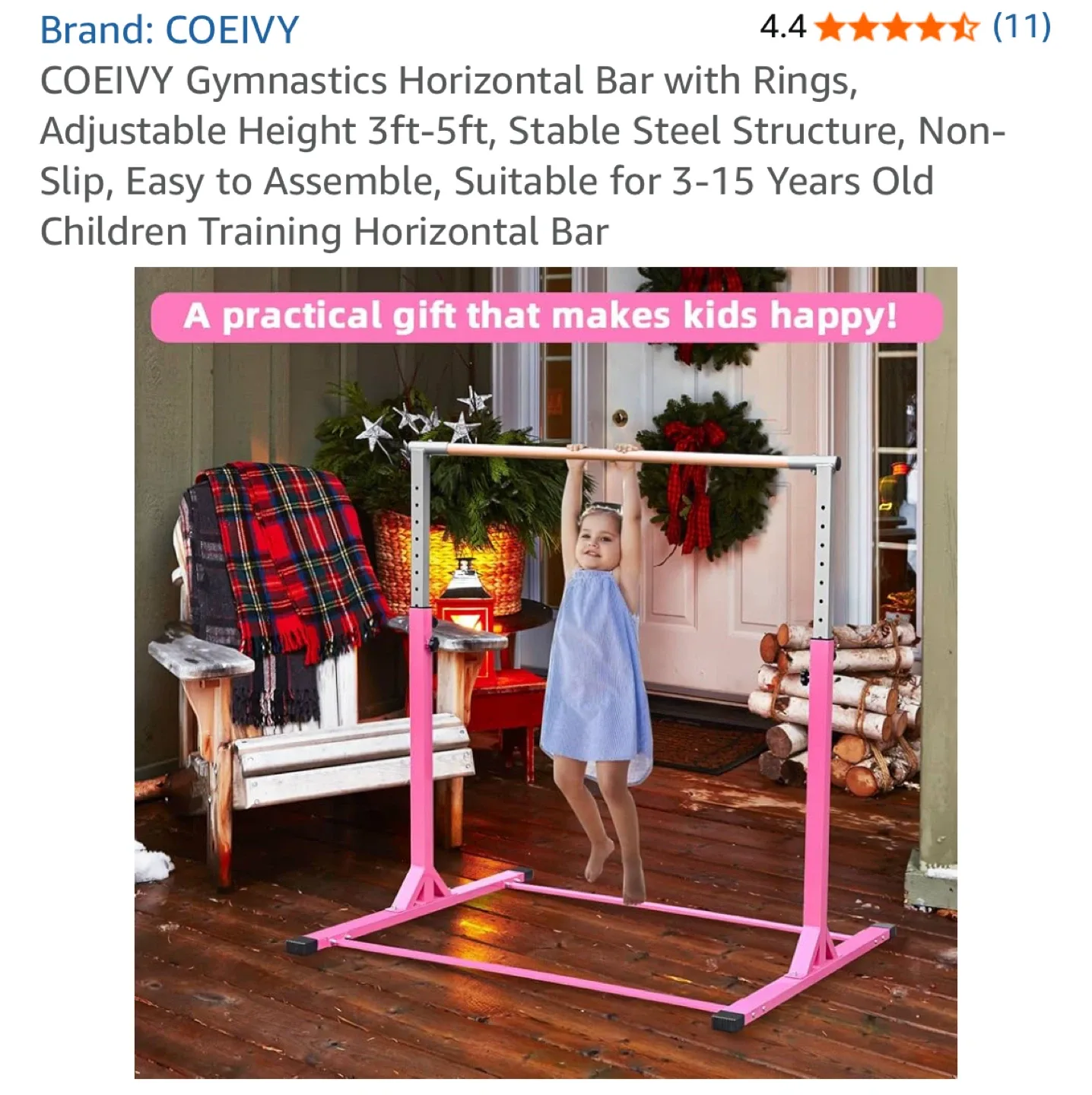 COEIVY Gymnastics Bar with Rings, Adjustable Height image indicator(6)