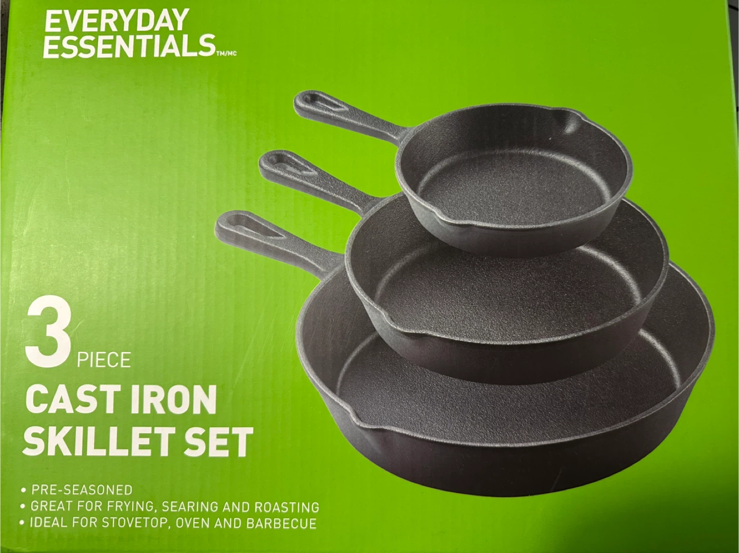 Everyday Essentials 3-Piece Cast Iron Skillet Set