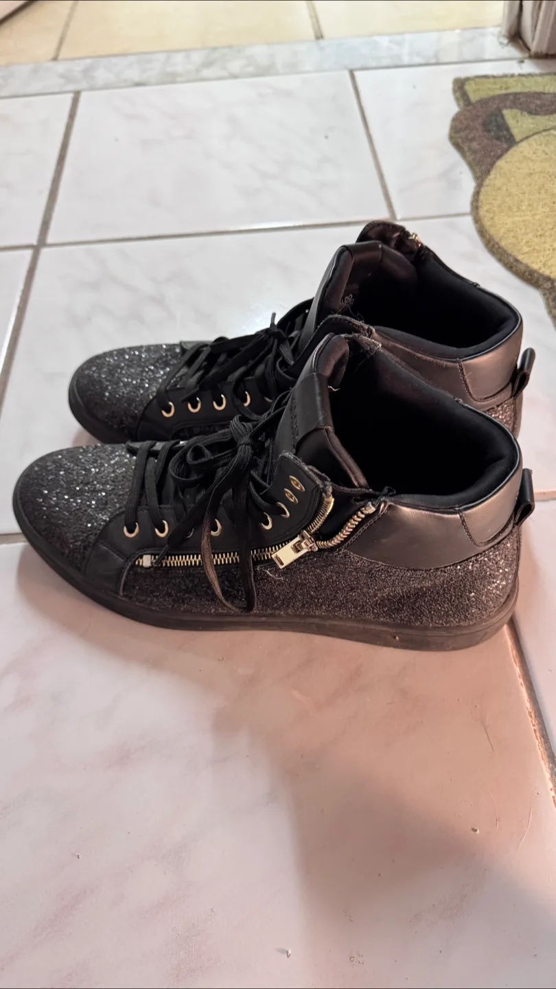 Aldo Black Glitter High Top Sneakers - Size 8.5 image indicator(2)