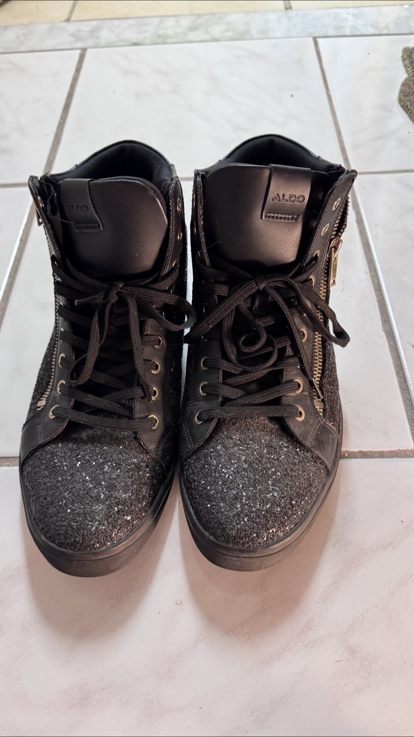 Aldo Black Glitter High Top Sneakers - Size 8.5