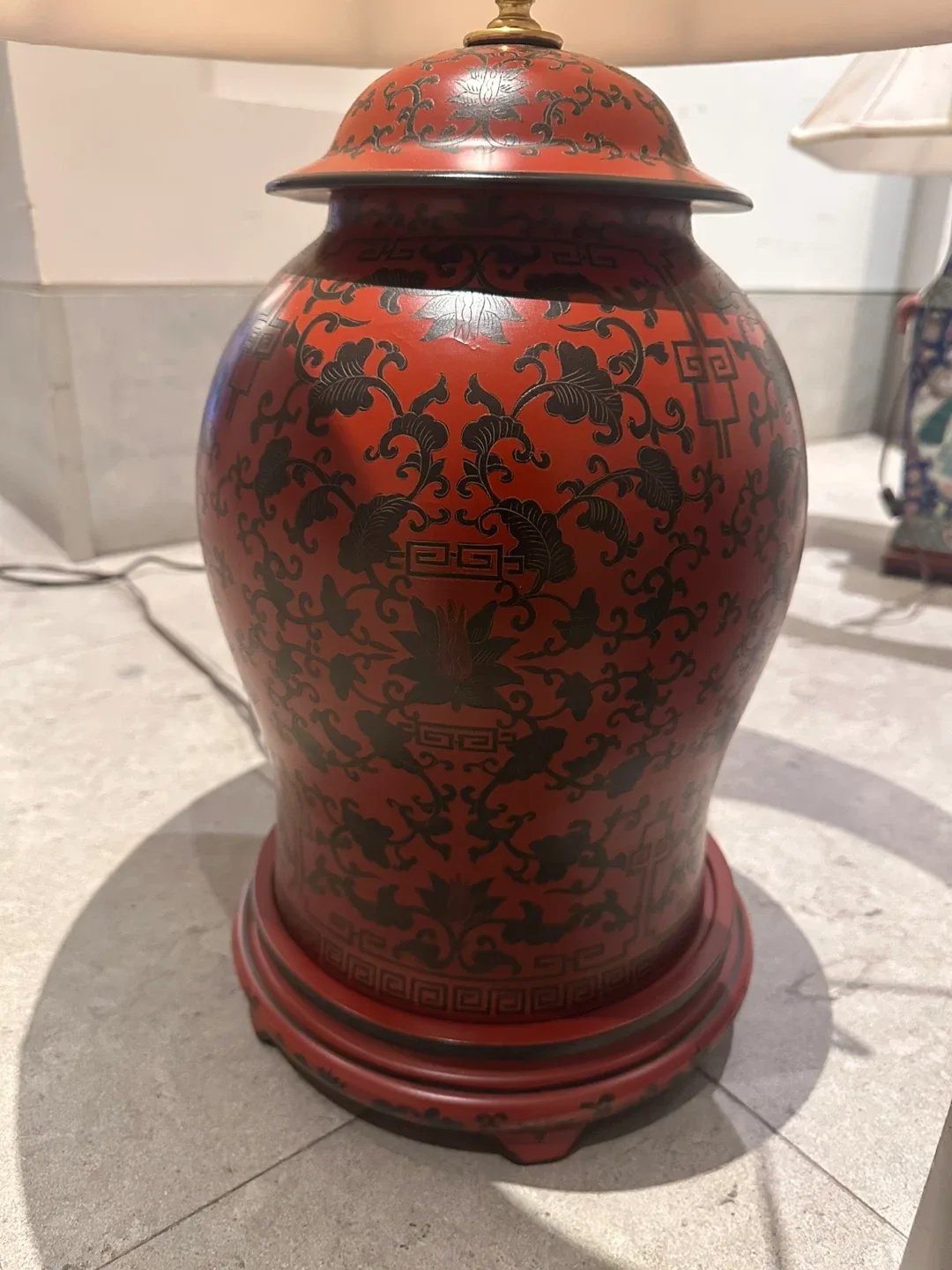 Pair Cinnabar Lamps - Chinese Composite Table Lamps image indicator(5)