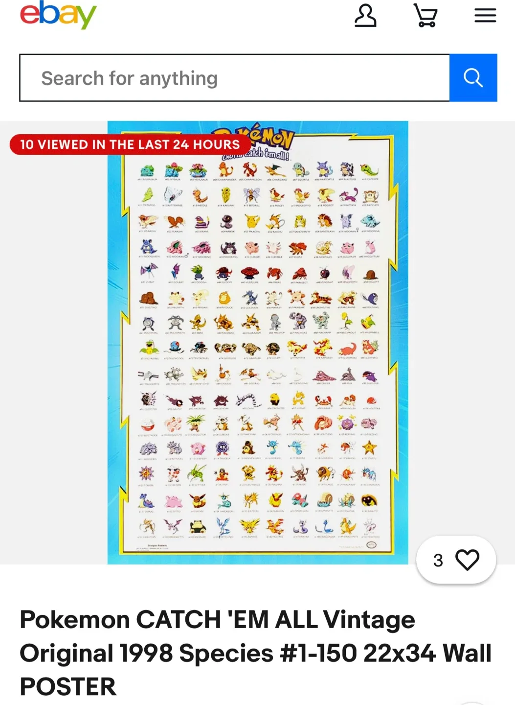 Pokemon Catch 'Em All Vintage 1998 Species Poster thumbnail