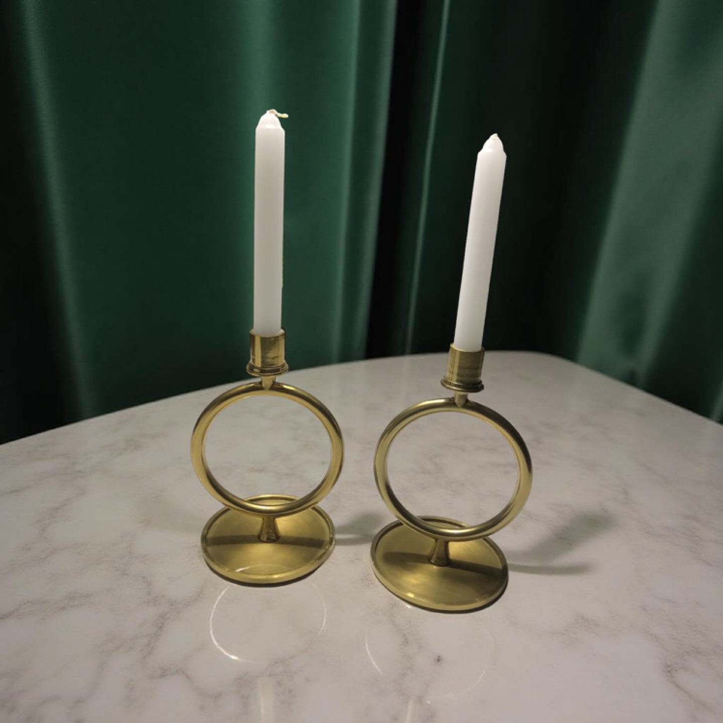 IKEA pair of Gold Metal Circle Candlestick Holder