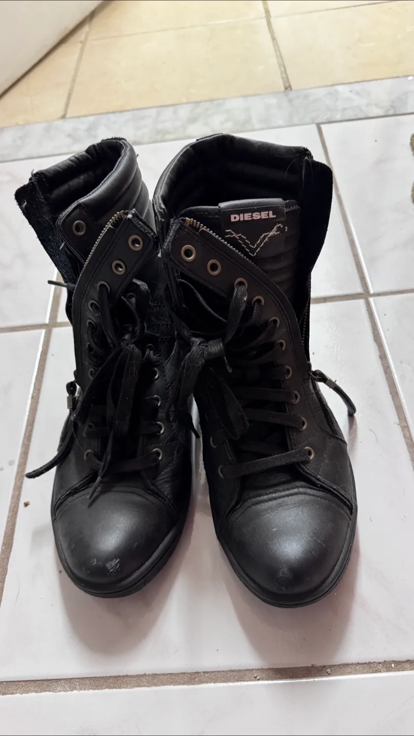Diesel Black Leather High Top Sneakers Size 42