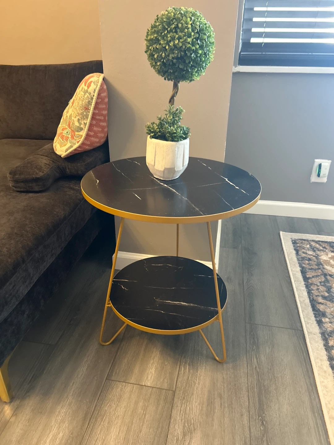 Round Side Table - Black  & Gold Accent