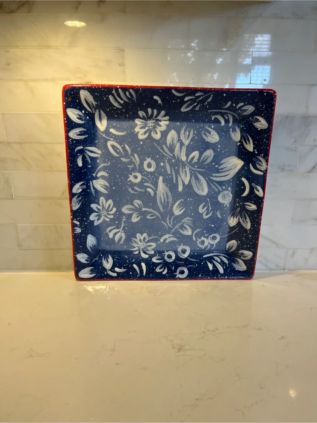 Square Blue Floral Decorative Plate image indicator(2)