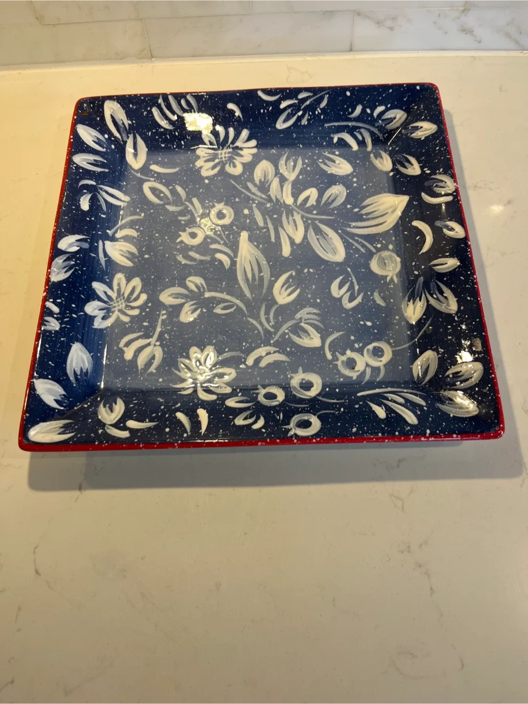 Square Blue Floral Decorative Plate thumbnail