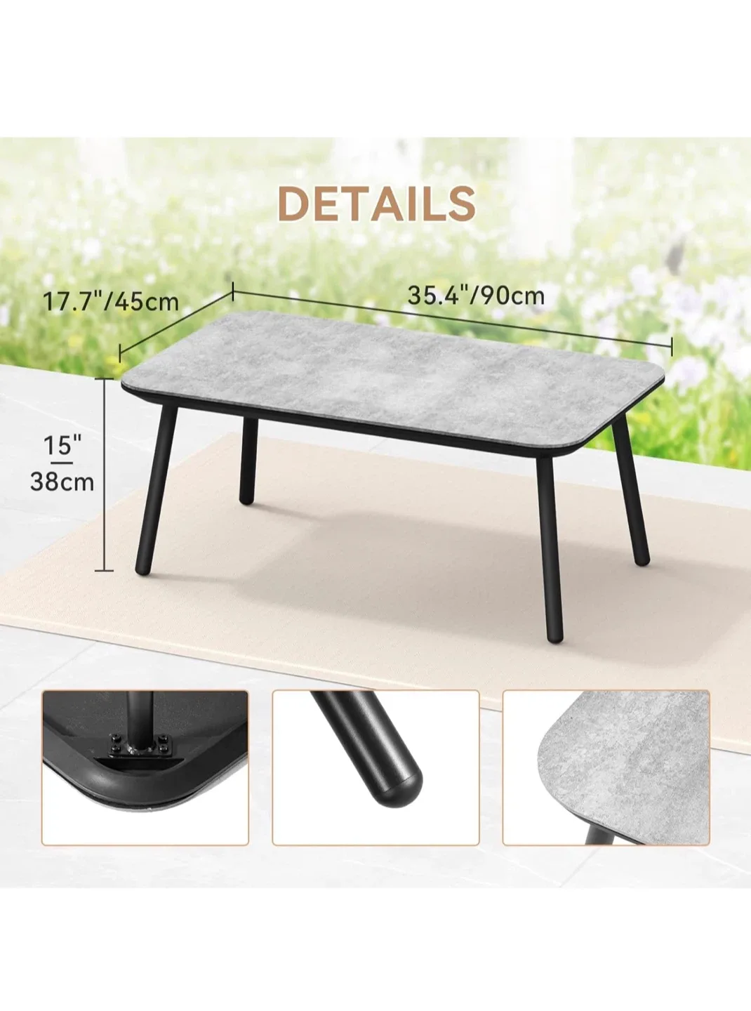 C-Hopetree Small Rectangle Metal Patio Coffee Table image indicator(4)