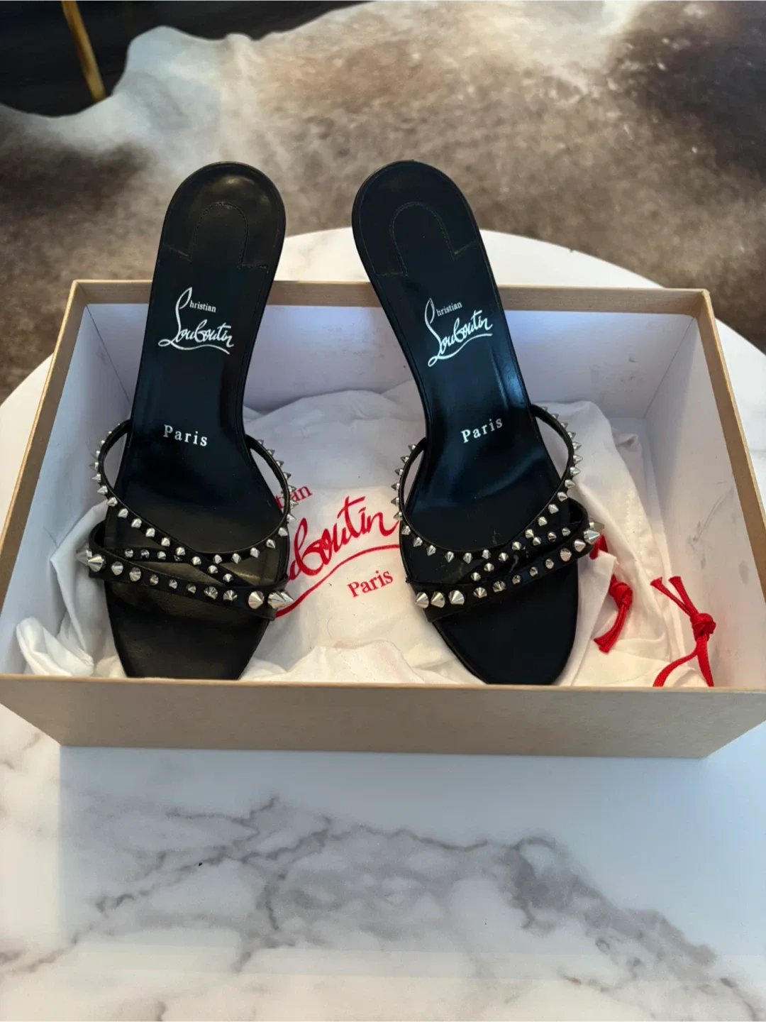 Christian Louboutin Tatoosh Spikes 85 Black Heels - Size 38 image indicator(3)