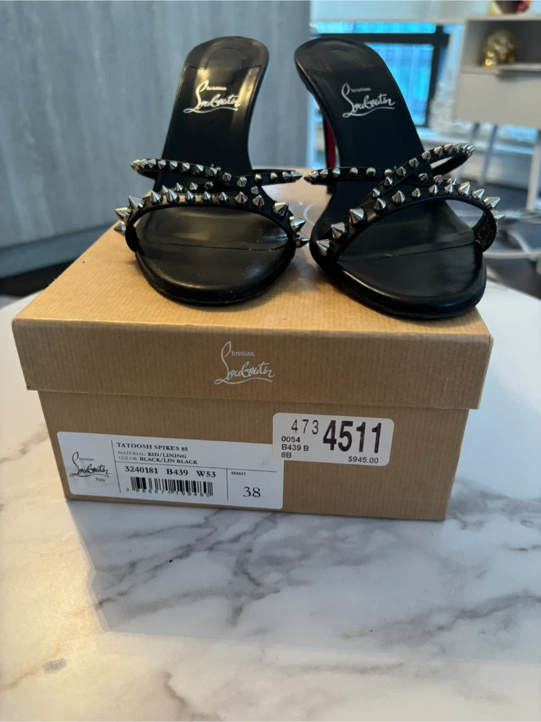 Christian Louboutin Tatoosh Spikes 85 Black Heels - Size 38 image indicator(4)