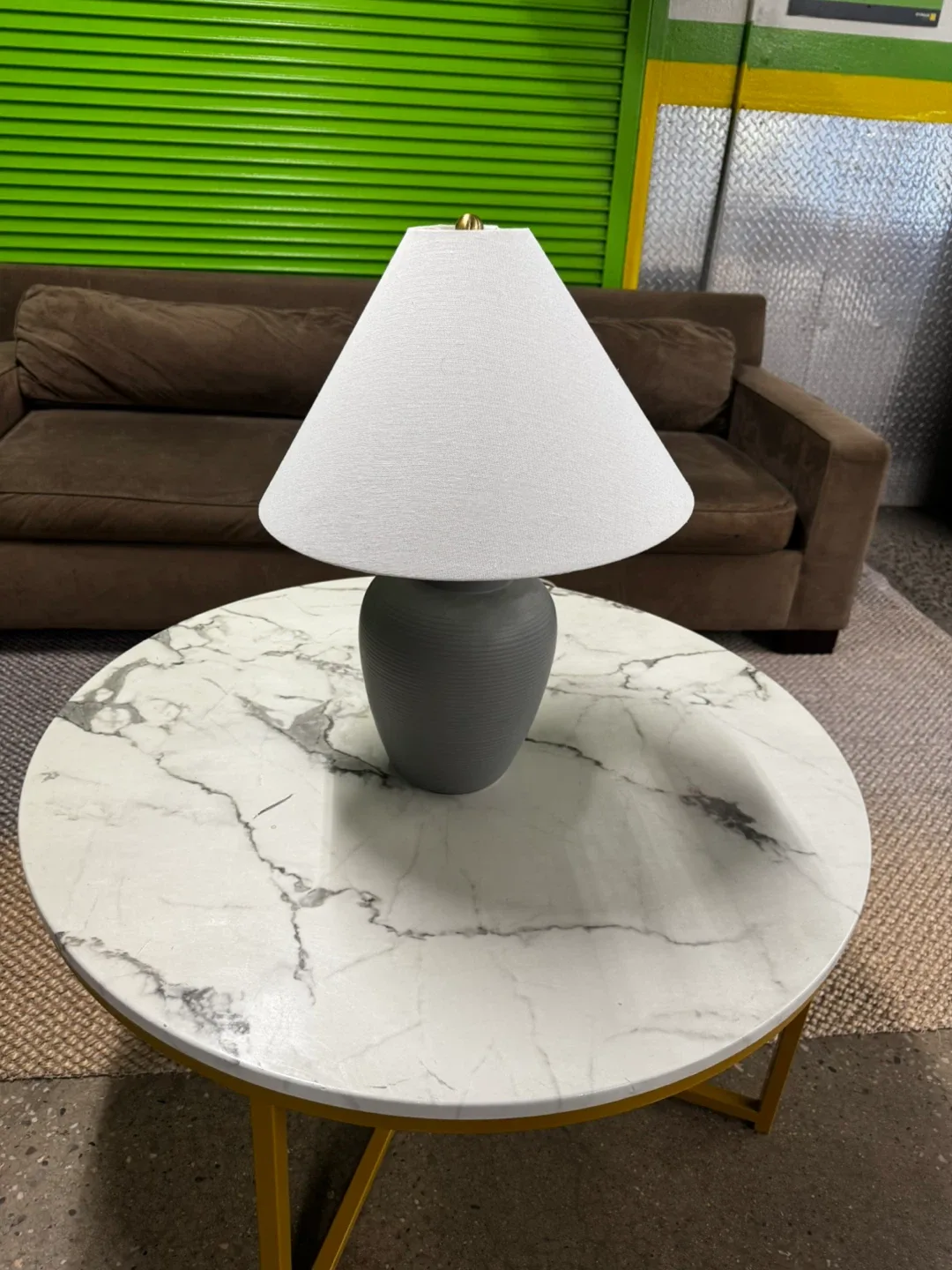 Gray Table Lamp with White Shade