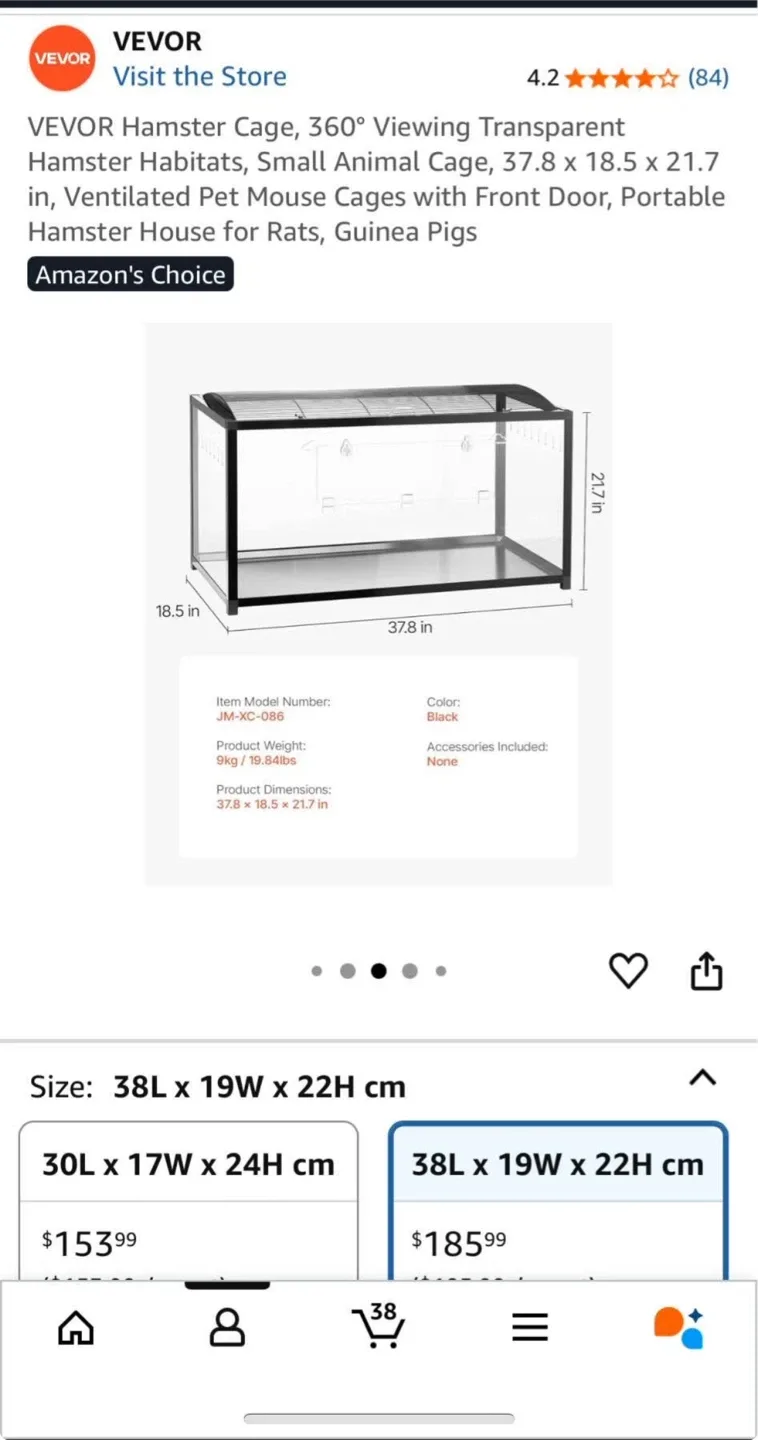 VEVOR Hamster Cage 360° Viewing Transparent image indicator(3)