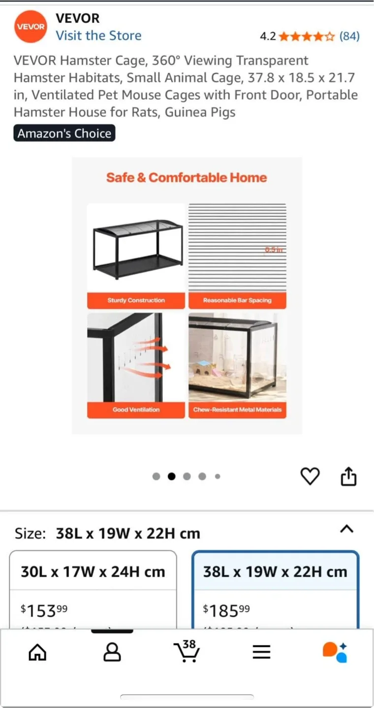 VEVOR Hamster Cage 360° Viewing Transparent image indicator(5)