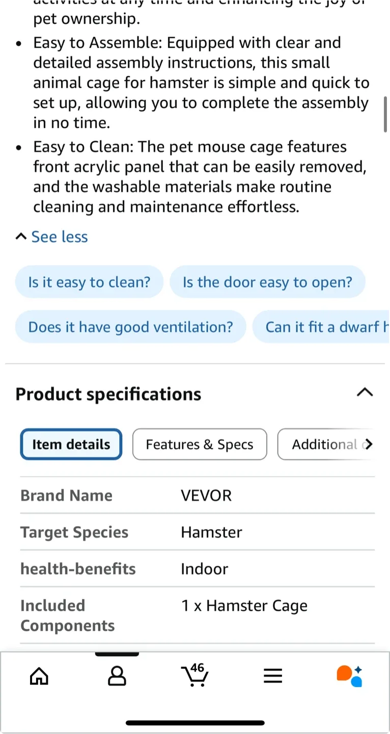 VEVOR Hamster Cage 360° Viewing Transparent image indicator(8)