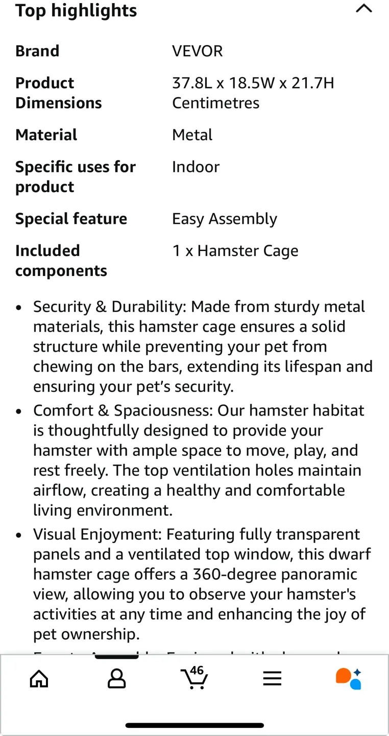 VEVOR Hamster Cage 360° Viewing Transparent image indicator(7)